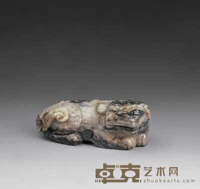 清 玉卧狮 高6.5cm;宽19cm